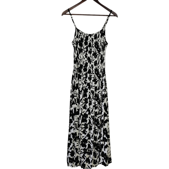 Nicole Miller Floral Pleated Maxi Dress Sundress Flowy Black White Size XS - Picture 1 of 13